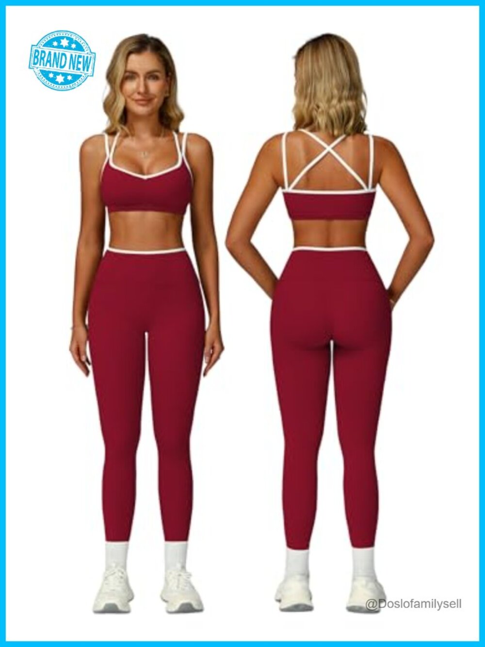 2 Piece Workout Set Color Block Strappy Sports Bra High Waist Leggings Yoga